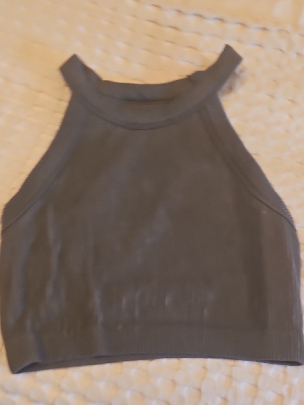 Women’s Ribbed High-Neck Crop Tank Top - Sage Green Lg